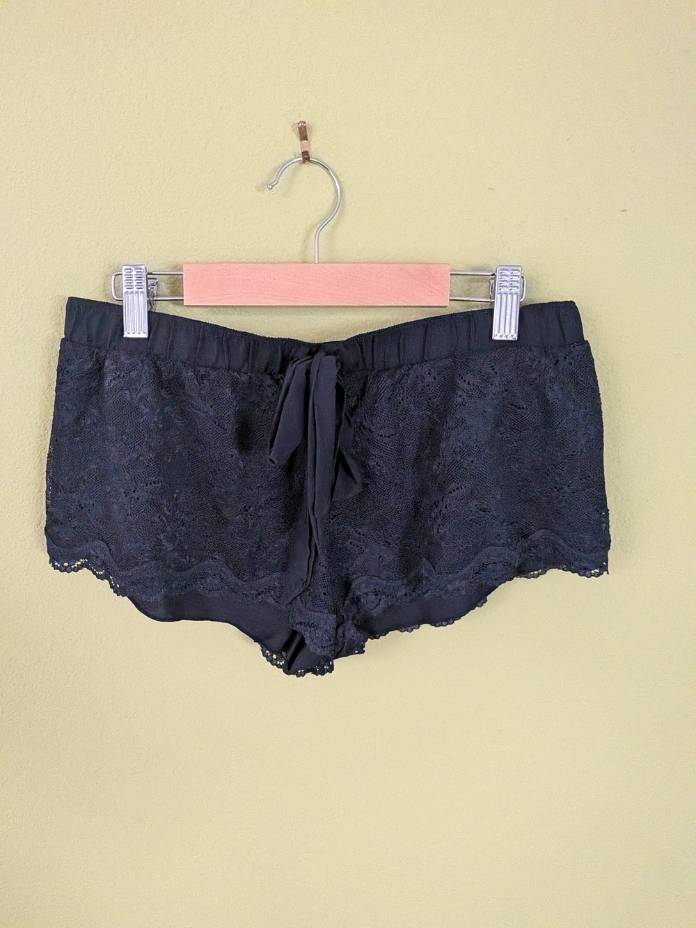 Black Lace Sleep Shorts with Drawstring Waist